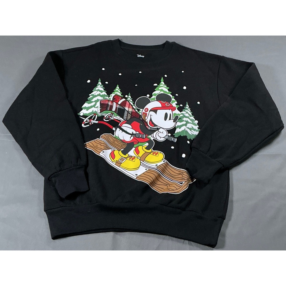 Disney Mickey‎ Mouse Skiing Winter Graphic Sweatshirt Black XXS(00)